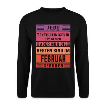 Wäscherei Geburtstag Februar geboren - Unisex Pullover - Schwarz - Vorne - Alina (178cm) & Michal (187cm)