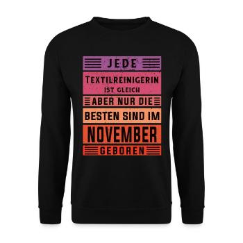 Wäscherei Geburtstag November geboren - Unisex Pullover - Schwarz - Vorne - Alina (178cm) & Michal (187cm)
