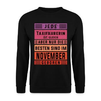 Taxi-Fahrer Geburtstag November geboren - Unisex Pullover - Schwarz - Vorne - Alina (178cm) & Michal (187cm)