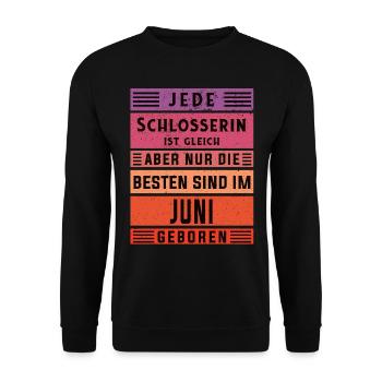 Kfz-Mechaniker Geburtstag Juni geboren Schlosserin - Unisex Pullover - Schwarz - Vorne - Alina (178cm) & Michal (187cm)