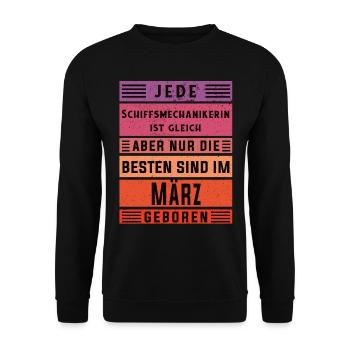 Motorenwärter Geburtstag März geboren - Unisex Pullover - Schwarz - Vorne - Alina (178cm) & Michal (187cm)