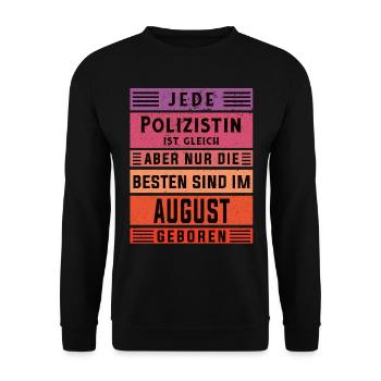 Kommissarin Geburtstag August geboren Polizistin - Unisex Pullover - Schwarz - Vorne - Alina (178cm) & Michal (187cm)