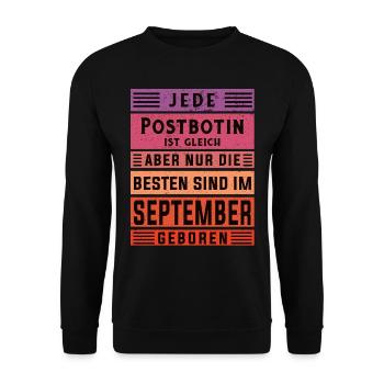 Briefbote Geburtstag September geboren Postbotin - Unisex Pullover - Schwarz - Vorne - Alina (178cm) & Michal (187cm)