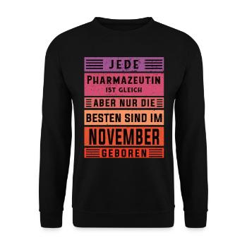 Laborant Geburtstag November geboren Pharmazeutin - Unisex Pullover - Schwarz - Vorne - Alina (178cm) & Michal (187cm)