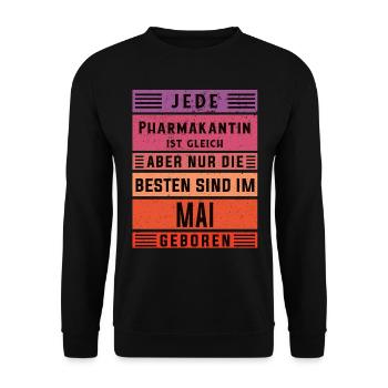 Pharmazeut Geburtstag Mai geboren Pharmakantin - Unisex Pullover - Schwarz - Vorne - Alina (178cm) & Michal (187cm)