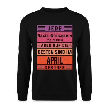 Nagelstudio Geburtstag April geboren - Unisex Pullover - Schwarz - Vorne - Alina (178cm) & Michal (187cm)
