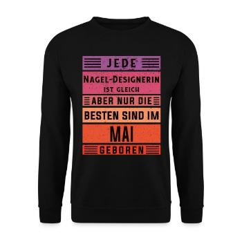 Nagelstudio Geburtstag Mai geboren - Unisex Pullover - Schwarz - Vorne - Alina (178cm) & Michal (187cm)