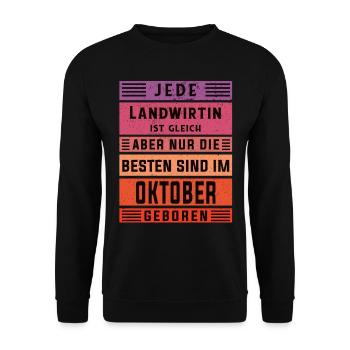 Bauern Geburtstag Oktober geboren Landwirtin - Unisex Pullover - Schwarz - Vorne - Alina (178cm) & Michal (187cm)