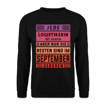 Logistik Geburtstag September geboren Logistikerin - Unisex Pullover - Schwarz - Vorne - Alina (178cm) & Michal (187cm)