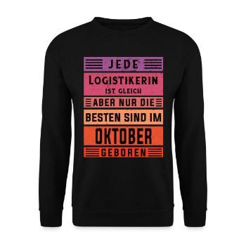 Logistik Geburtstag Oktober geboren Logistikerin - Unisex Pullover - Schwarz - Vorne - Alina (178cm) & Michal (187cm)