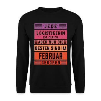 Logistik Geburtstag Februar geboren Logistikerin - Unisex Pullover - Schwarz - Vorne - Alina (178cm) & Michal (187cm)