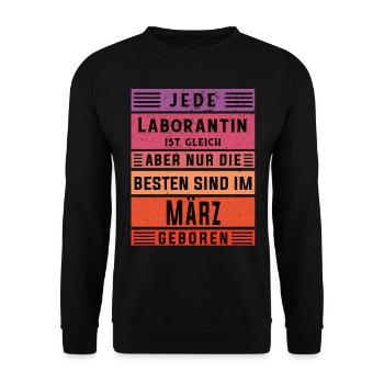 Chemiker Geburtstag März geboren Laborantin - Unisex Pullover - Schwarz - Vorne - Alina (178cm) & Michal (187cm)