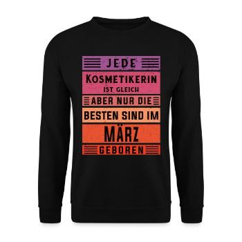 Maskenbildner Geburtstag März geboren Kosmetikerin - Unisex Pullover - Schwarz - Vorne - Alina (178cm) & Michal (187cm)