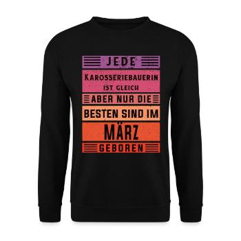 Autoschlosser Geburtstag März geboren - Unisex Pullover - Schwarz - Vorne - Alina (178cm) & Michal (187cm)