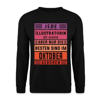 Designer Geburtstag Oktober geboren Illustratorin - Unisex Pullover - Schwarz - Vorne - Alina (178cm) & Michal (187cm)