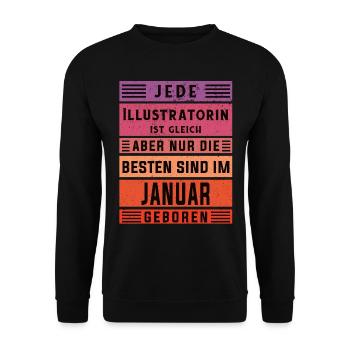 Designer Geburtstag Januar geboren Illustratorin - Unisex Pullover - Schwarz - Vorne - Alina (178cm) & Michal (187cm)