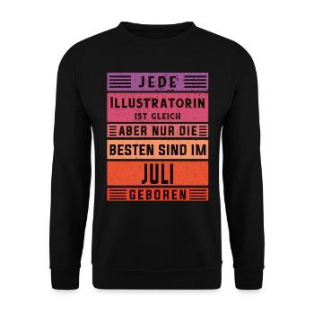 Designer Geburtstag Juli geboren Illustratorin - Unisex Pullover - Schwarz - Vorne - Alina (178cm) & Michal (187cm)
