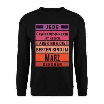 Illustrator Geburtstag März geboren - Unisex Pullover - Schwarz - Vorne - Alina (178cm) & Michal (187cm)