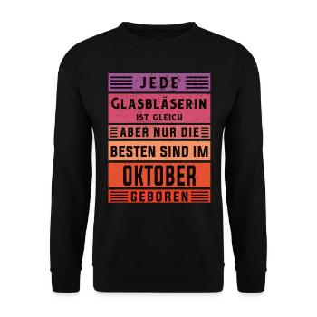 Glaserei Geburtstag Oktober geboren Glasbläserin - Unisex Pullover - Schwarz - Vorne - Alina (178cm) & Michal (187cm)