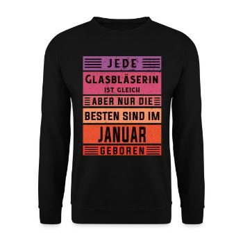 Glaserei Geburtstag Januar geboren Glasbläserin - Unisex Pullover - Schwarz - Vorne - Alina (178cm) & Michal (187cm)