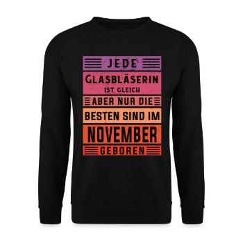 Glaserei Geburtstag November geboren Glasbläserin - Unisex Pullover - Schwarz - Vorne - Alina (178cm) & Michal (187cm)