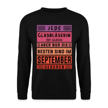 Glaserei Geburtstag September geboren Glasbläserin - Unisex Pullover - Schwarz - Vorne - Alina (178cm) & Michal (187cm)