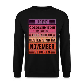 Juwelier Geburtstag November geboren Goldschmiedin - Unisex Pullover - Schwarz - Vorne - Alina (178cm) & Michal (187cm)