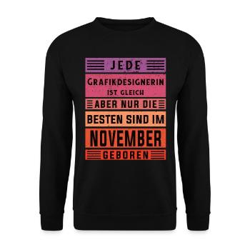 Illustrator Geburtstag November geboren - Unisex Pullover - Schwarz - Vorne - Alina (178cm) & Michal (187cm)