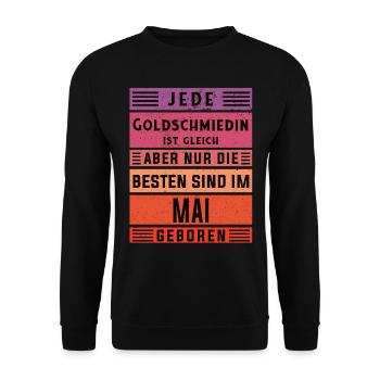 Juwelier Geburtstag Mai geboren Goldschmiedin - Unisex Pullover - Schwarz - Vorne - Alina (178cm) & Michal (187cm)