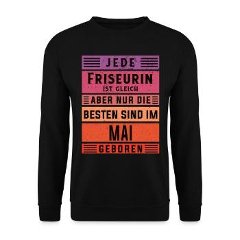 Haarstylist Geburtstag Mai geboren Friseurin - Unisex Pullover - Schwarz - Vorne - Alina (178cm) & Michal (187cm)
