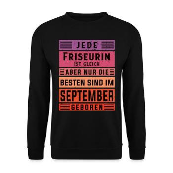 Haarstylist Geburtstag September geboren Friseurin - Unisex Pullover - Schwarz - Vorne - Alina (178cm) & Michal (187cm)