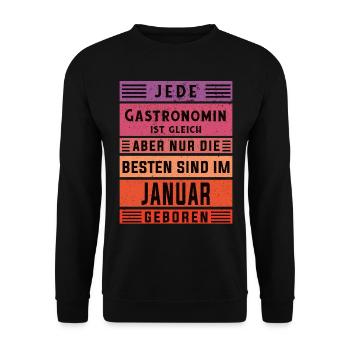 Restaurant Wirt Geburtstag Januar geboren - Unisex Pullover - Schwarz - Vorne - Alina (178cm) & Michal (187cm)