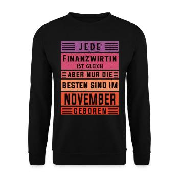 Finanzamt Geburtstag November geboren Finanzwirtin - Unisex Pullover - Schwarz - Vorne - Alina (178cm) & Michal (187cm)