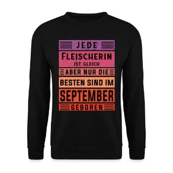 Metzger Geburtstag September geboren Fleischerin - Unisex Pullover - Schwarz - Vorne - Alina (178cm) & Michal (187cm)