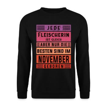 Metzger Geburtstag November geboren Fleischerin - Unisex Pullover - Schwarz - Vorne - Alina (178cm) & Michal (187cm)