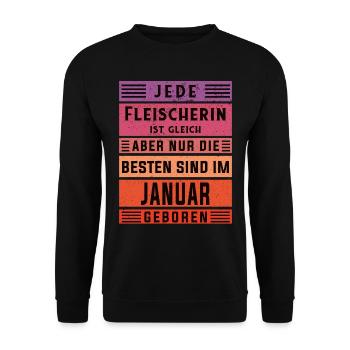 Metzger Geburtstag Januar geboren Fleischerin - Unisex Pullover - Schwarz - Vorne - Alina (178cm) & Michal (187cm)