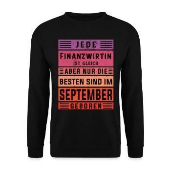 Finanzamt Geburtstag September geboren - Unisex Pullover - Schwarz - Vorne - Alina (178cm) & Michal (187cm)
