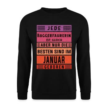 Bagger-Fahrer Geburtstag Januar geboren - Unisex Pullover - Schwarz - Vorne - Alina (178cm) & Michal (187cm)