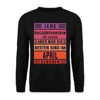 Bagger-Fahrer Geburtstag April geboren - Unisex Pullover - Schwarz - Vorne - Alina (178cm) & Michal (187cm)