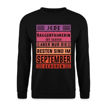 Bagger-Fahrer Geburtstag September geboren - Unisex Pullover - Schwarz - Vorne - Alina (178cm) & Michal (187cm)