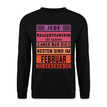 Bagger-Fahrer Geburtstag Februar geboren - Unisex Pullover - Schwarz - Vorne - Alina (178cm) & Michal (187cm)