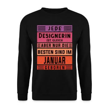 Illustrator Geburtstag Januar geboren Designerin - Unisex Pullover - Schwarz - Vorne - Alina (178cm) & Michal (187cm)