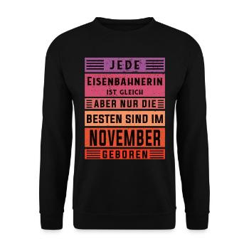 Lokführer Geburtstag November geboren - Unisex Pullover - Schwarz - Vorne - Alina (178cm) & Michal (187cm)