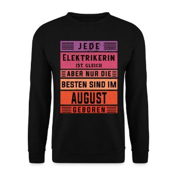 Elektriker Geburtstag August geboren Elektrikerin - Unisex Pullover - Schwarz - Vorne - Alina (178cm) & Michal (187cm)