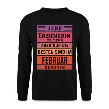 Kindergärtner Geburtstag Februar geboren - Unisex Pullover - Schwarz - Vorne - Alina (178cm) & Michal (187cm)