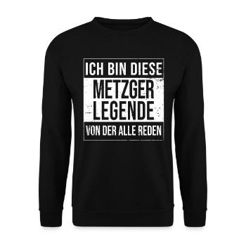 Fleischer Geburtstag geboren Legende Metzger - Unisex Pullover - Schwarz - Vorne - Alina (178cm) & Michal (187cm)