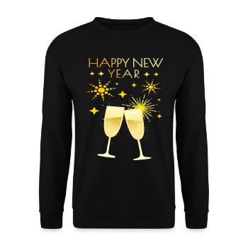 Happy New Year with glass and fireworks - Unisex Sweatshirt - black - Front - Alina (178cm) & Michal (187cm)