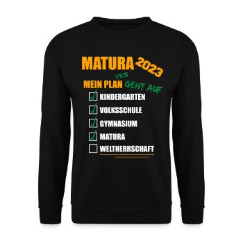Matura 2023 Abitur bestanden WELTHERRSCHAFT Matura - Unisex Pullover - Schwarz - Vorne - Alina (178cm) & Michal (187cm)