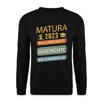 Matura 2023 Abitur bestanden Geschichte Vintage - Unisex Pullover - Schwarz - Vorne - Alina (178cm) & Michal (187cm)