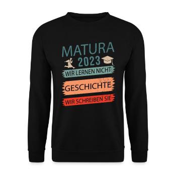 Matura 2023 Abitur bestanden Geschichte retro - Unisex Pullover - Schwarz - Vorne - Alina (178cm) & Michal (187cm)
